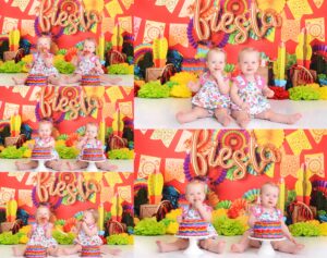 twins at their fiesta cinco de mayo themed first birthday cake smash shoot in houston