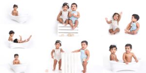 boy girl twins pose for their first birthday photoshoot