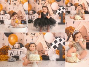 gold, black, and white tribal themed wild one themed first birthday photoshoot